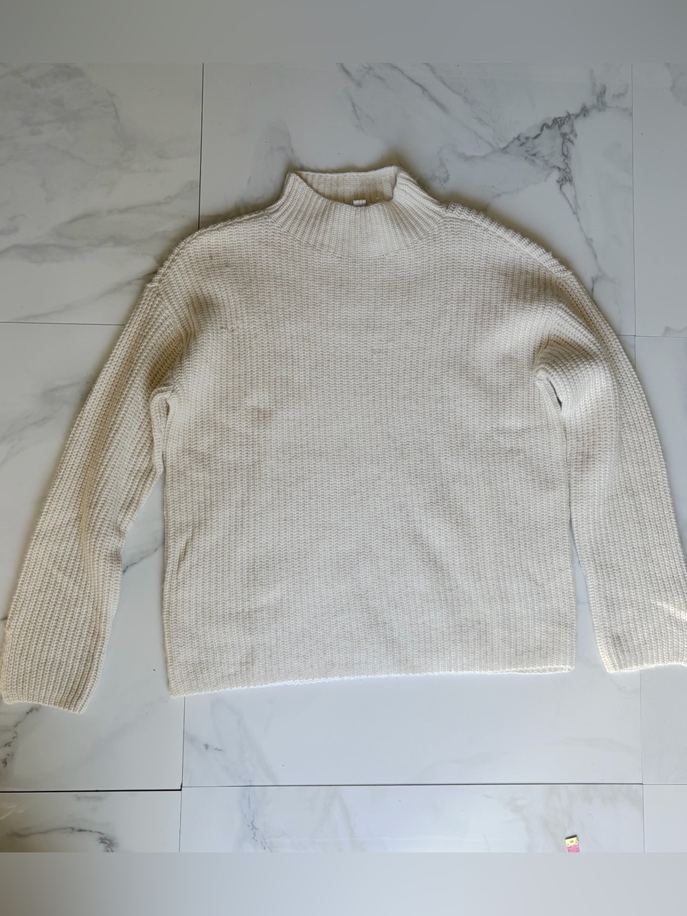LOFT Cream Chunky Knit Mock Neck Sweater Split Cuffs Size Medium